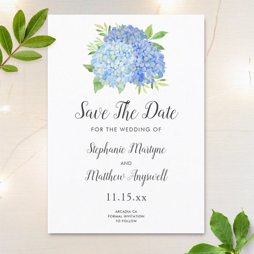 Blue Hydrangea Floral Watercolor Wedding Save The Date