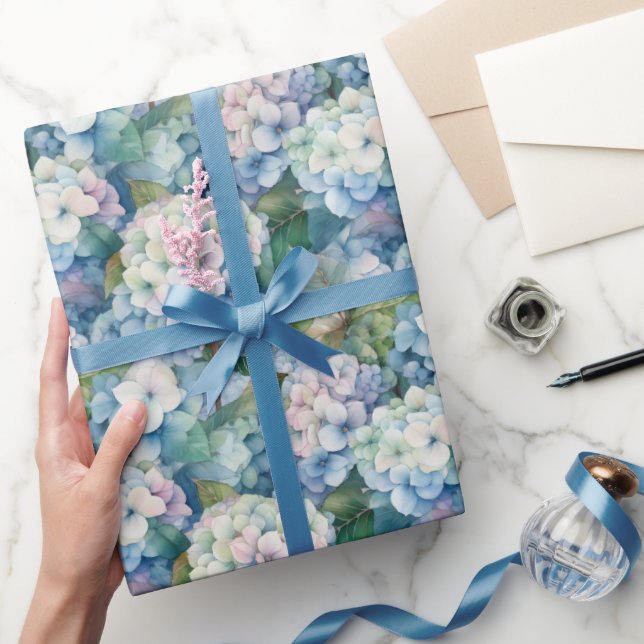 Blue Hydrangea Floral Watercolor Wrapping Paper (Gifting)