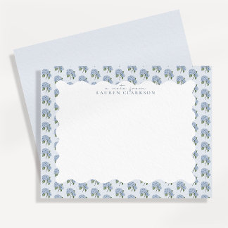 Blue Hydrangea Floral Wavy Border Note Card