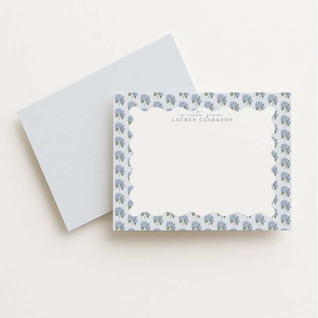 Blue Hydrangea Floral Wavy Border Note Card (Creator Uploaded)