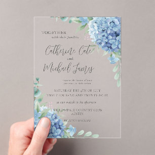 Blue Hydrangea Floral Wedding  Acrylic Invitations