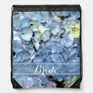 Blue Hydrangea Floral Wedding Bridal Drawstring Bag