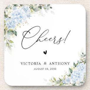 Blue Hydrangea Floral Wedding Cheers Square Beverage Coaster