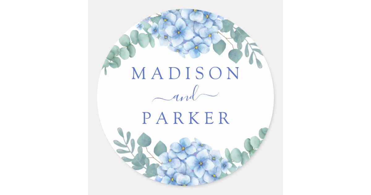 Blue Hydrangea Floral Wedding Classic Round Sticker | Zazzle