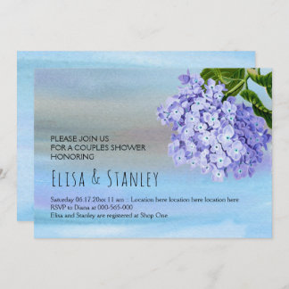 Blue hydrangea floral wedding couples shower invitation