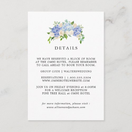 Blue Hydrangea Floral Wedding Details Cards