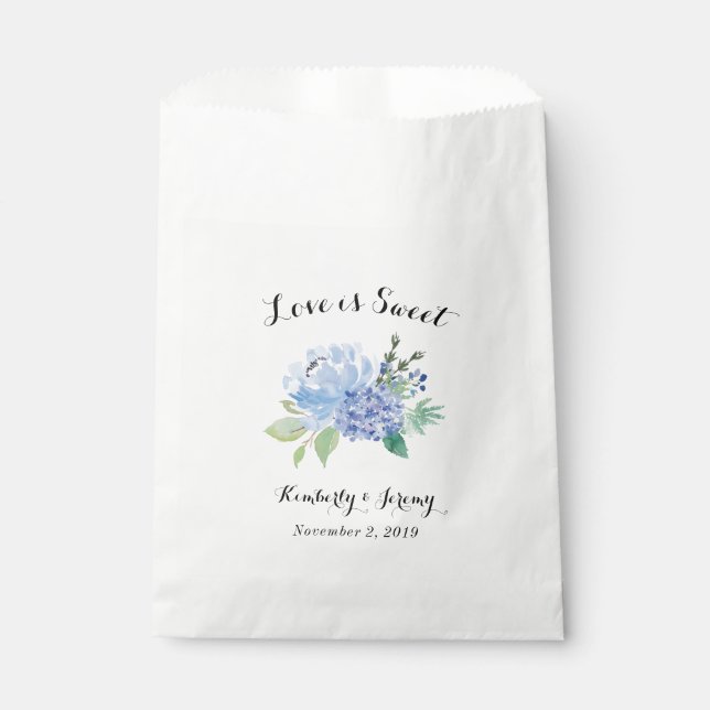 Blue Hydrangea Floral Wedding Favor Bag (Front)