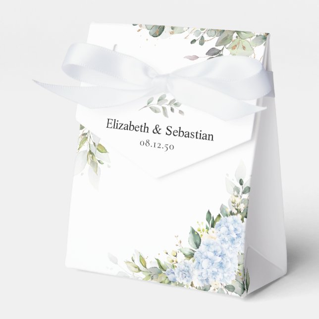 Blue Hydrangea Floral Wedding Favor Box (Front Side)