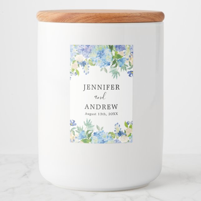 Blue Hydrangea Floral Wedding Favor Label (Front)