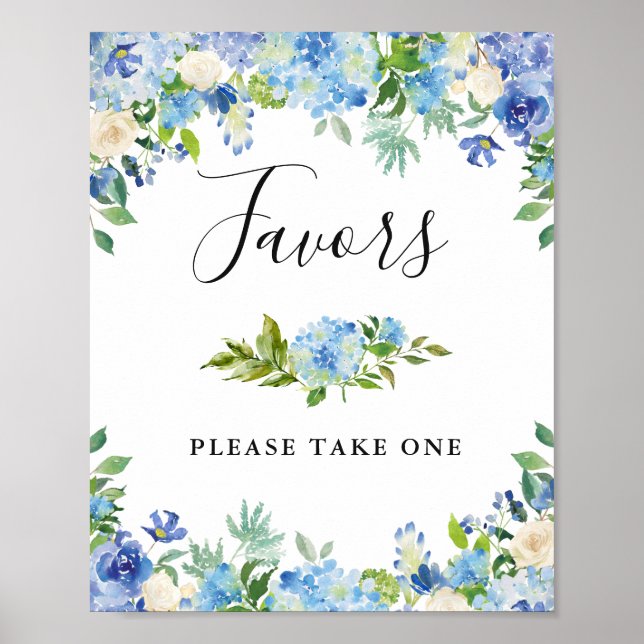 Blue Hydrangea Floral Wedding Favor Sign Poster (Front)