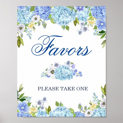 Blue Hydrangea Floral Wedding Favor Sign Poster