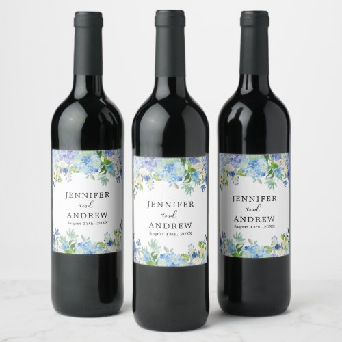 Blue Hydrangea Floral Wedding Favor Wine Label
