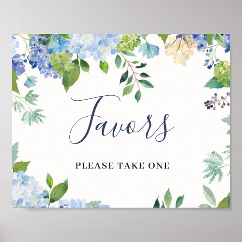 Blue Hydrangea Floral Wedding Favors Sign Poster