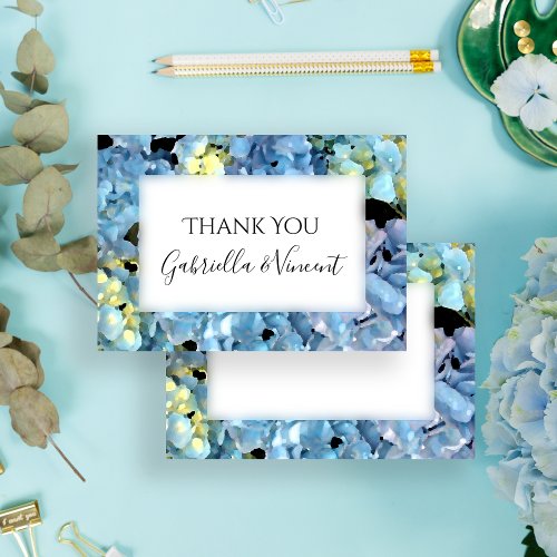 Blue Hydrangea Floral Wedding Flat Thank You Notes Invitation