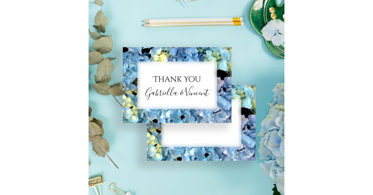 Blue Hydrangea Floral Wedding Flat Thank You Notes Invitation | Zazzle