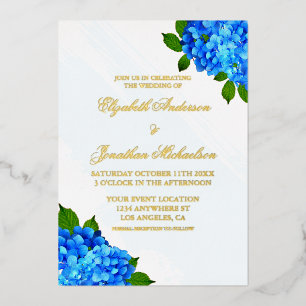 Blue Hydrangea Floral Wedding Foil Invitation