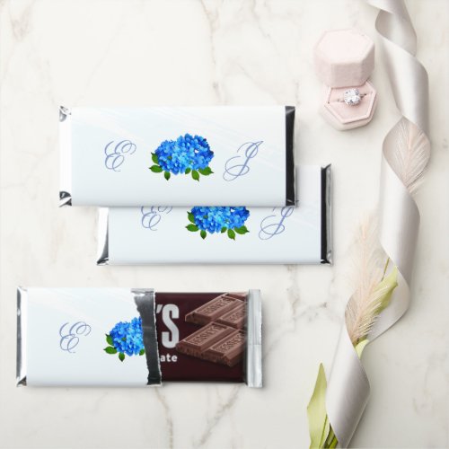 Blue Hydrangea Floral Wedding Hershey Bar Favors