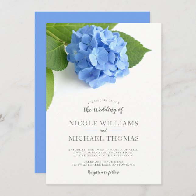 Blue Hydrangea Floral Wedding Invitations (Front/Back)