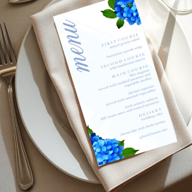 Blue Hydrangea Floral Wedding Menu (Creator Uploaded)