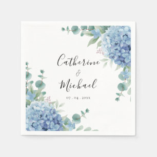Blue Hydrangea Floral Wedding  Napkins