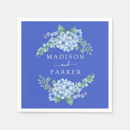 Blue Hydrangea Floral Wedding Napkins