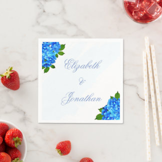 Blue Hydrangea Floral Wedding Napkins