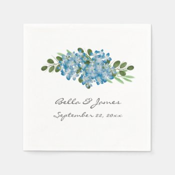 Blue Hydrangea Floral Wedding Paper Napkin by FancyMeWedding at Zazzle