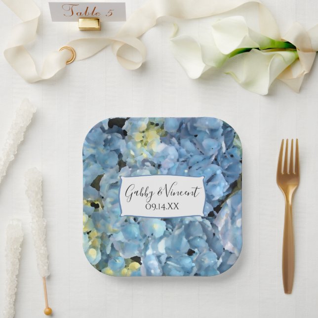 Blue Hydrangea Floral Wedding Paper Plates (Wedding)