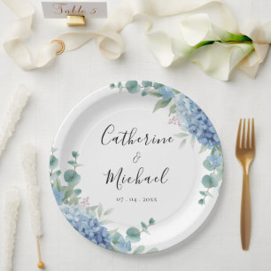 Blue Hydrangea Floral Wedding  Paper Plates