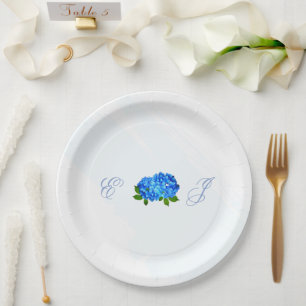 Blue Hydrangea Floral Wedding Paper Plates
