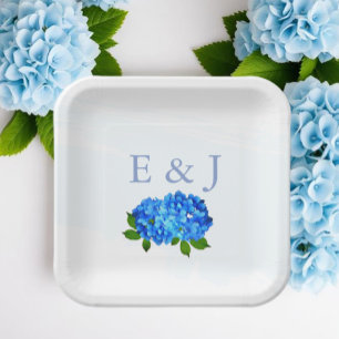 Blue Hydrangea Floral Wedding Paper Plates