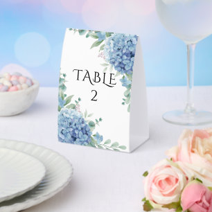 Blue Hydrangea Floral Wedding  Paper Table Tent