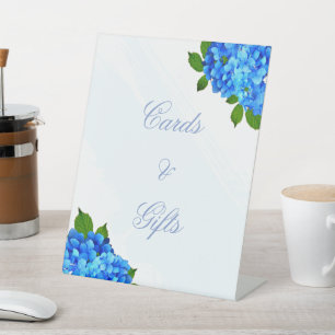 Blue Hydrangea Floral Wedding Pedestal Sign