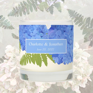 Blue Hydrangea Floral Wedding Personalized Names Scented Candle