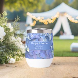 Blue Hydrangea Floral Wedding Personalized Names Thermal Wine Tumbler