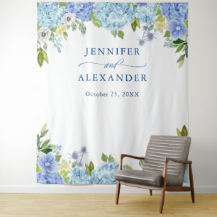 Blue Hydrangea Floral Wedding Photo Booth Backdrop