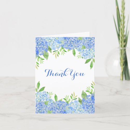 Blue Hydrangea Floral Wedding Photo Inside Thank You Card
