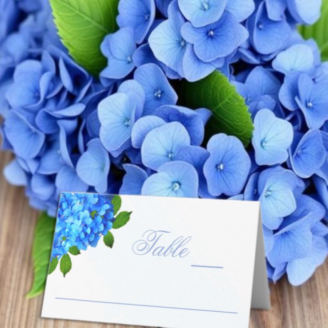 Blue Hydrangea Floral Wedding Place Card (Creator Uploaded)