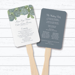 Blue Hydrangea Floral Wedding Program Fan Ceremony