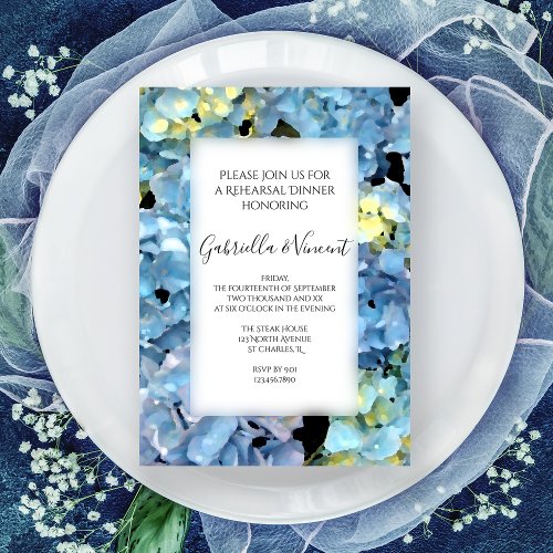 Blue Hydrangea Floral Wedding Rehearsal Dinner Invitation