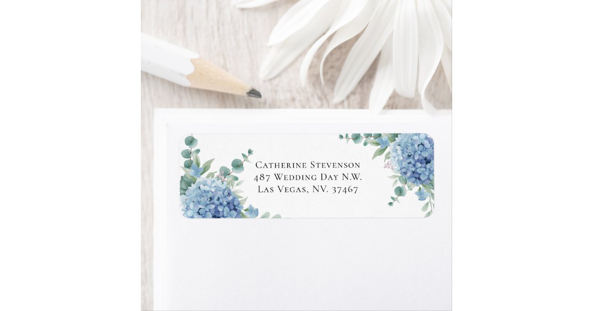 Blue Hydrangea Floral Wedding Return Address Label | Zazzle