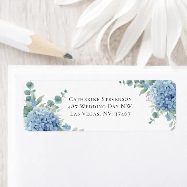 Blue Hydrangea Floral Wedding Return Address Label | Zazzle