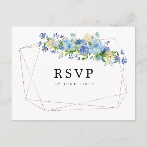 Blue Hydrangea Floral  Wedding RSVP Postcard