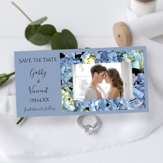 Blue Hydrangea Floral Wedding Save the Date (Creator Uploaded)