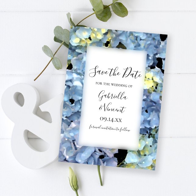 Blue Hydrangea Floral Wedding Save the Date (Creator Uploaded)