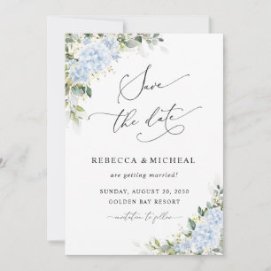 Blue Hydrangea Floral Wedding Save The Date Invitation