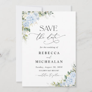 Blue Hydrangea Floral Wedding Save The Date Invitation