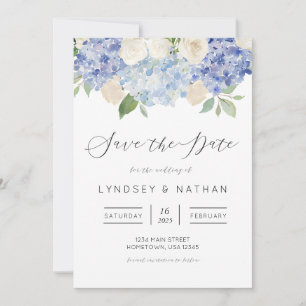 Blue Hydrangea Floral Wedding Save the Date Invitation