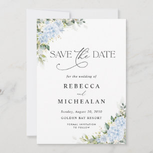 Blue Hydrangea Floral Wedding Save The Date Invitation