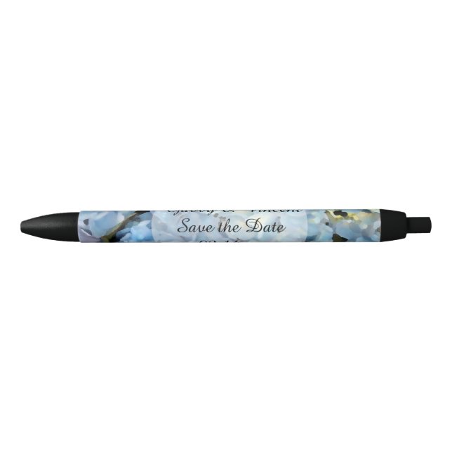 Blue Hydrangea Floral Wedding Save the Date Pen (Front)